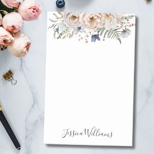 Watercolor Pretty Beige Blue Personalized Floral Post-it Notes