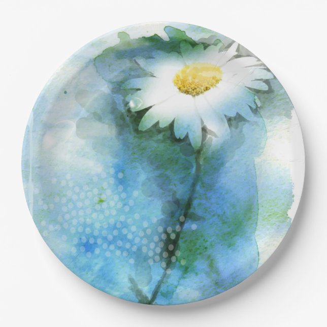Watercolor Pretty Daisy - All Options Paper Plate (Front)