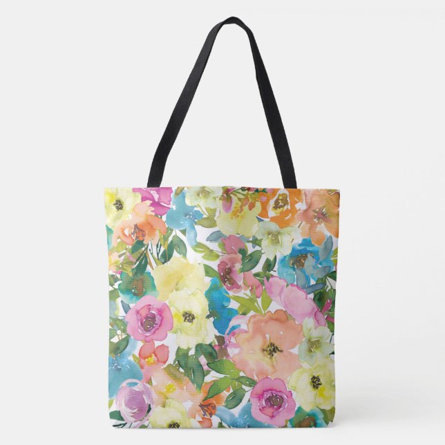 Watercolor Pretty Floral Tote Bag (Front)