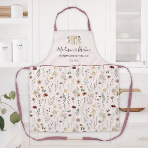 Watercolor Pretty Floral Wild flowers Pattern Apron