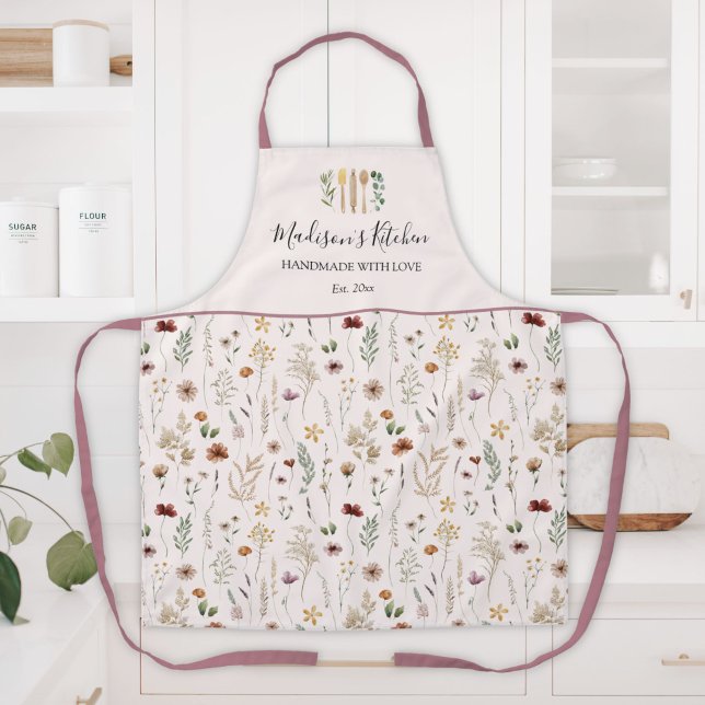 Watercolor Pretty Floral Wild flowers Pattern Apron (Creator Uploaded)