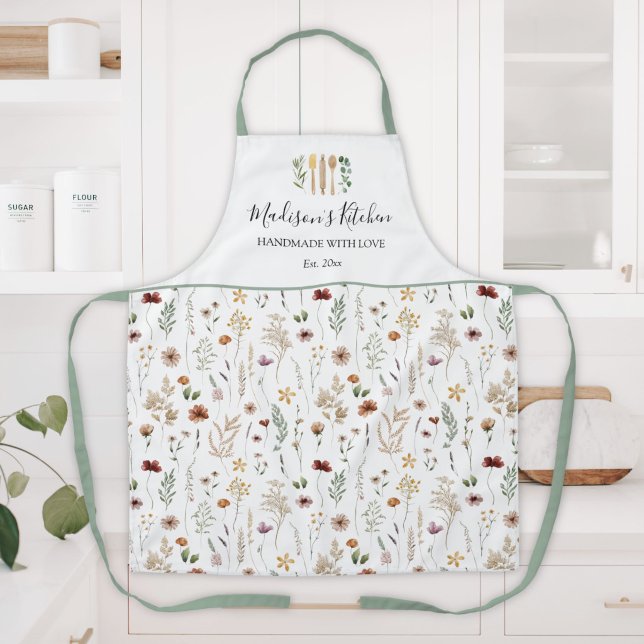 Watercolor Pretty Floral Wild flowers Pattern Apron (Creator Uploaded)