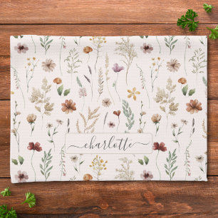 Watercolor Pretty Floral Wild flowers Pattern Kitchen Towel