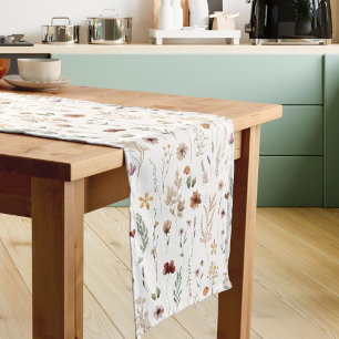 Watercolor Pretty Floral Wild flowers Pattern Short Table Runner