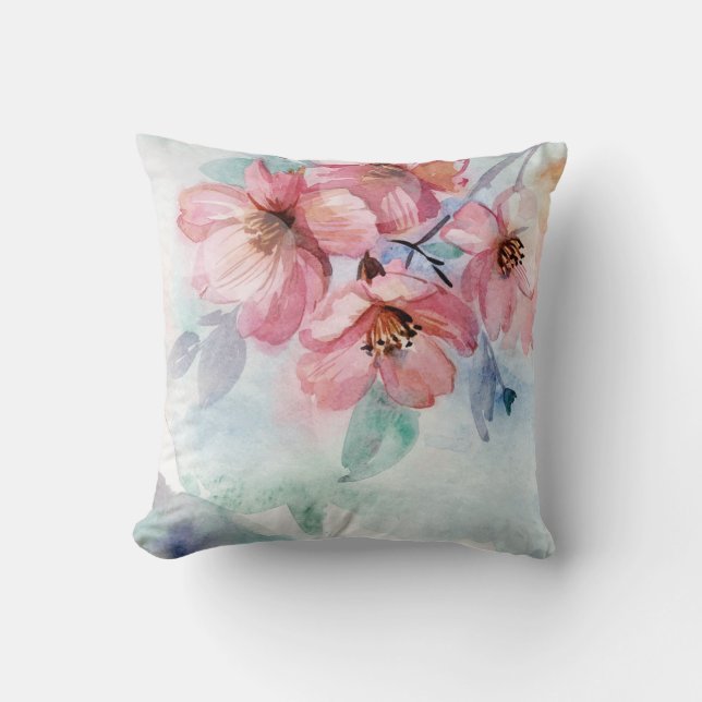 Watercolor Pretty Flowers Throw Pillow (Front)