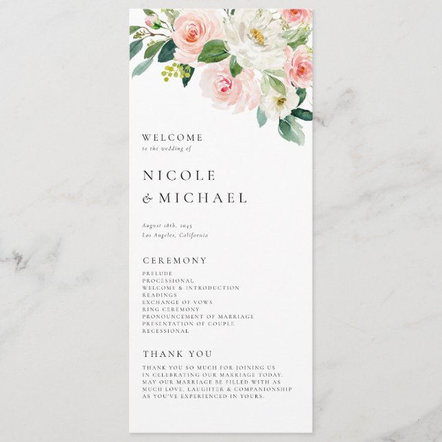 Watercolor Pretty Garden Flowers Spring Wedding Program (Front)