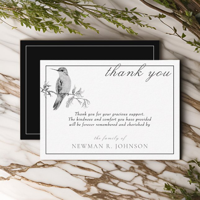 Watercolor Pretty Hummingbird Memorial Thank You Card (Creator Uploaded)