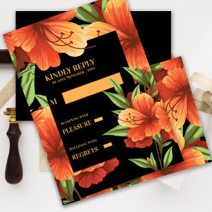 Watercolor Pretty Orange Floral  Wedding RSVP