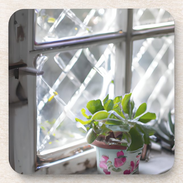 Watercolor Pretty Plant in the Window Coaster (Front)