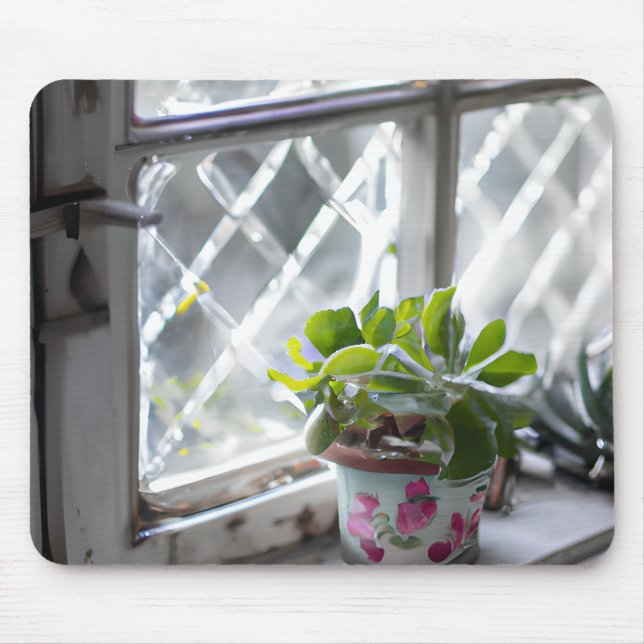 Watercolor Pretty Plant in the Window Mouse Pad (Front)