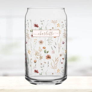 Watercolor Pretty Wildflower Pattern Personalized Can Glass