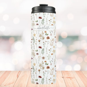 Watercolor Pretty Wildflower Pattern Personalized Thermal Tumbler