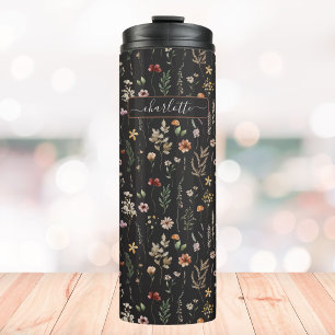 Watercolor Pretty Wildflower Pattern Personalized Thermal Tumbler