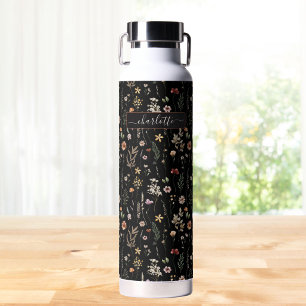 Watercolor Pretty Wildflower Pattern Personalized Water Bottle