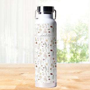 Watercolor Pretty Wildflower Pattern Personalized Water Bottle