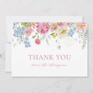 Watercolor Pretty WildFlowers Baby Boy Shower Thank You Card