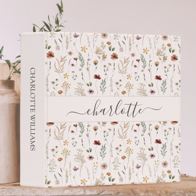 Watercolor Pretty Wildflowers Floral Pattern  Binder (Creator Uploaded)