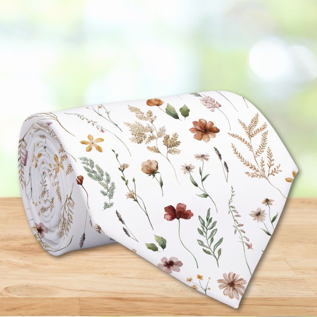 Watercolor Pretty Wildflowers Floral Pattern  Tie (Creator Uploaded)