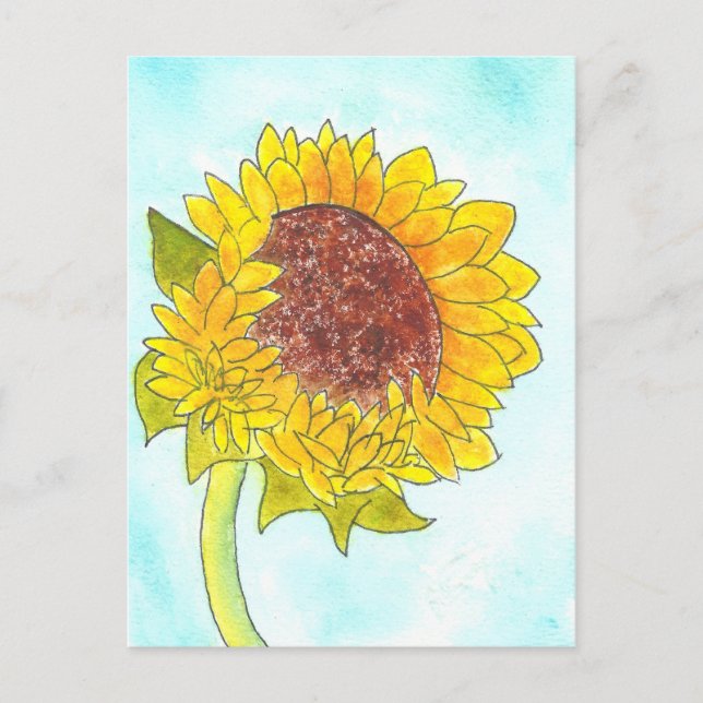 Watercolor Pretty Yellow Sunflower Postcard (Front)
