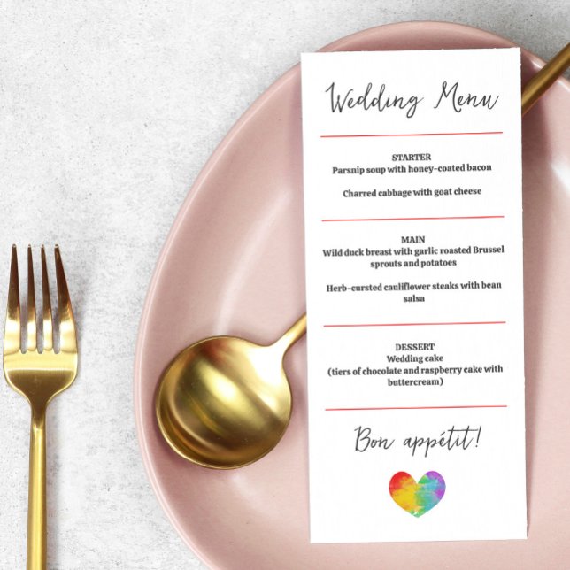 Watercolor Pride Heart Gay Lesbian Mariage Menu (Créateur téléchargé)