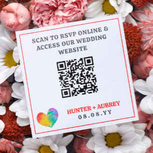Watercolor Pride Heart LGBT Wedding QR Code Enclosure Card