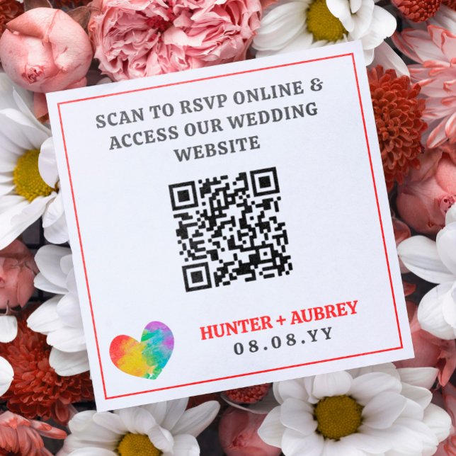 Watercolor Pride Heart LGBT Wedding QR Code Enclosure Card (Creator Uploaded)