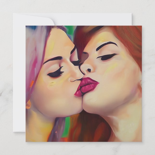  Watercolor Pride Two Women Share a Kiss (Front)