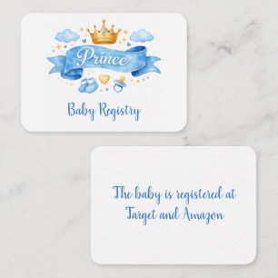 Watercolor Prince Boy Baby Shower Baby Registry  Enclosure Card