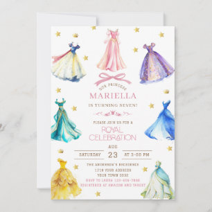 Watercolor Princess  Dress Birthday is turning sev Invitation