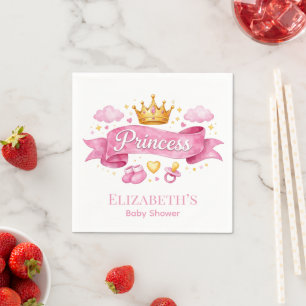 Watercolor Princess Pink Girl Baby Shower Napkin