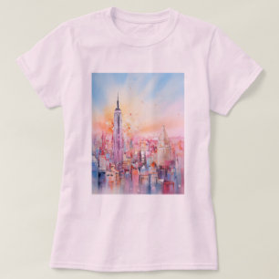 Watercolor Print, New York city, Blue Pink T-Shirt