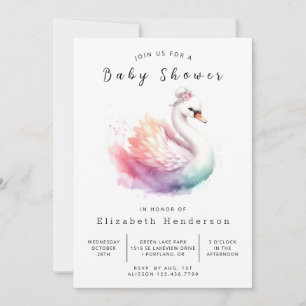Watercolor Printable Swan Baby Shower Invitation