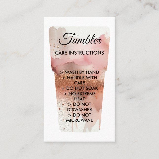 Watercolor Printed Mug Tumbler Care Instruction Business Card (Front)