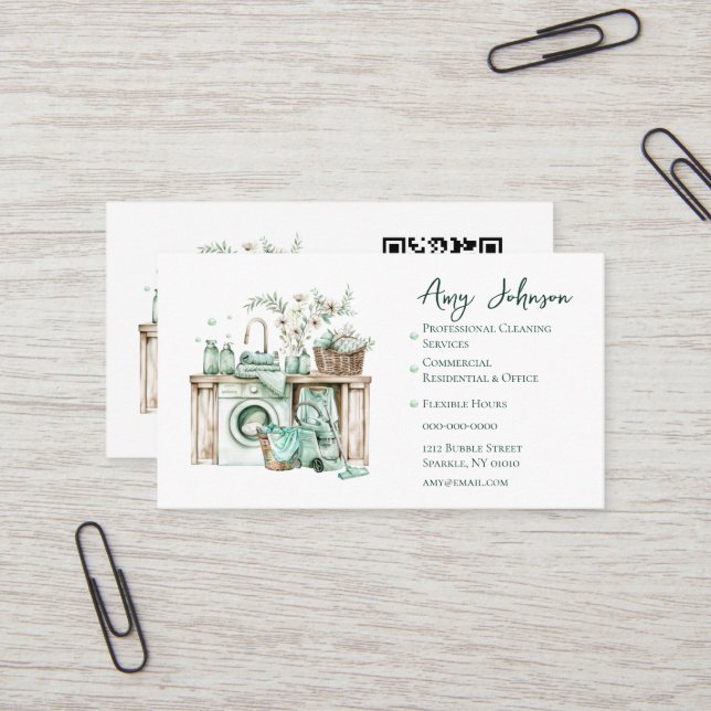 Watercolor Professional Cleaning Business Card (Front/Back In Situ)