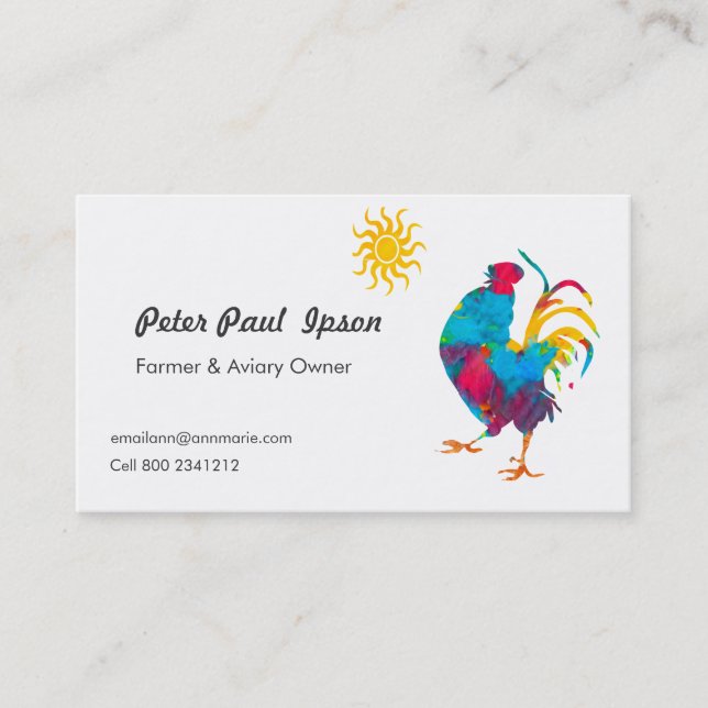 Watercolor Professional  colourful Rooster Birds Business Card (Front)