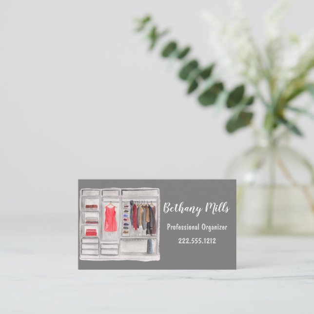 Watercolor Professional Home Organizer  Business Card (Standing Front)
