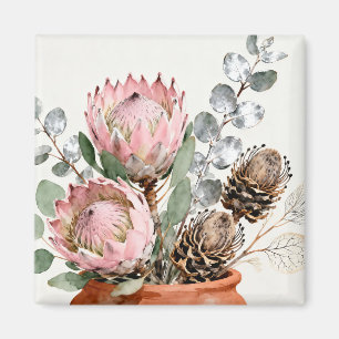 Watercolor Protea Eucalyptus Arrangement Magnet