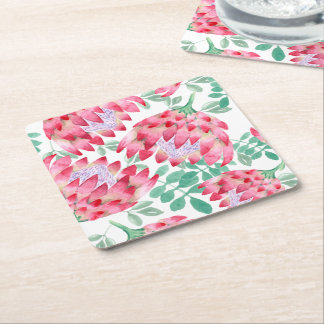 Watercolor Protea Square Paper Coaster