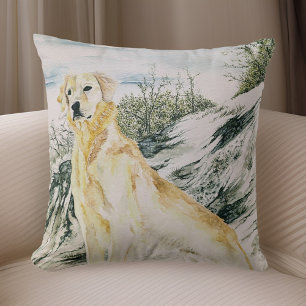 Watercolor Proud Golden Retriever Dog Throw Pillow