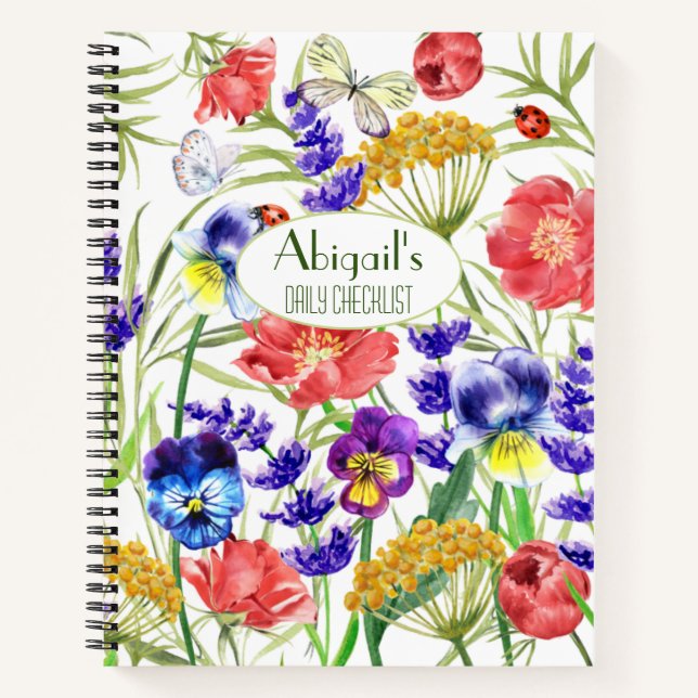 Watercolor Provence Colourful Field Wild Flowers Notebook (Front)