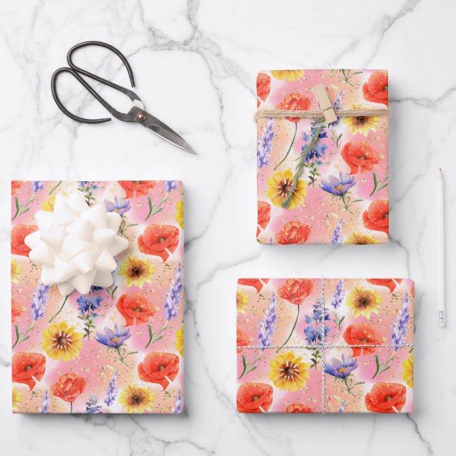 Watercolor Provence Wildflowers Floral Pattern Wrapping Paper Sheet (Front)