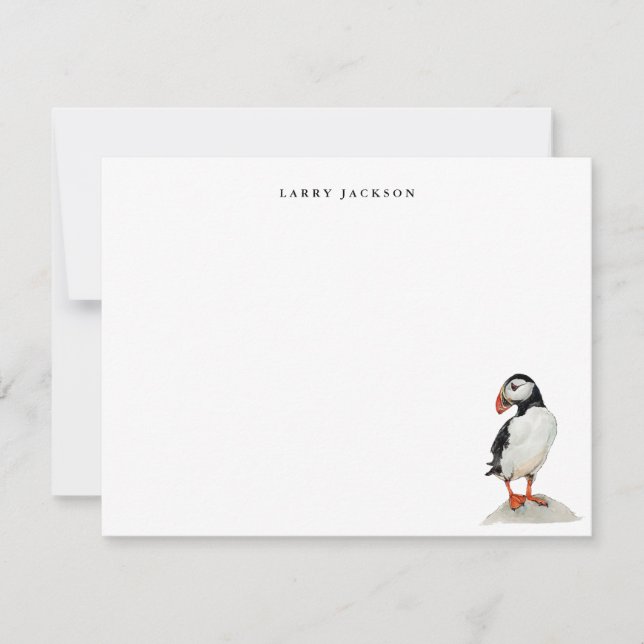 Watercolor Puffin Bird Personalized Flat Card (Front)