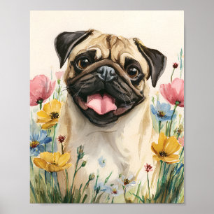 Watercolor Pug Portrait Wall Art – Cute Pug Poster