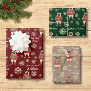 Watercolor Pug Snowflake Custom Christmas Wrapping Paper Sheet