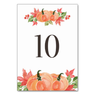 Watercolor Pumpkin and Maple Leaf Swags Table 10 Table Number