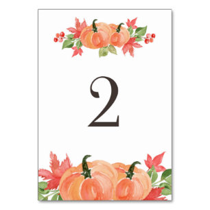 Watercolor Pumpkin and Maple Leaf Swags Table 2 Table Number
