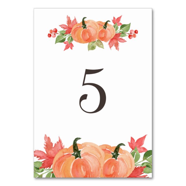 Watercolor Pumpkin and Maple Leaf Swags Table 5 Number (Front)