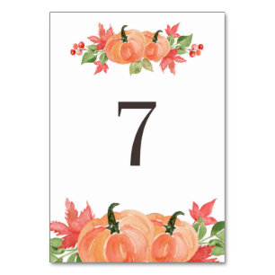 Watercolor Pumpkin and Maple Leaf Swags Table 7 Table Number