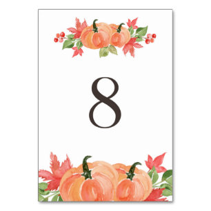Watercolor Pumpkin and Maple Leaf Swags Table 8 Table Number