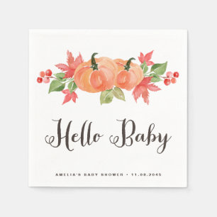 Watercolor Pumpkin and Maple Leaves Baby Shower Napkin